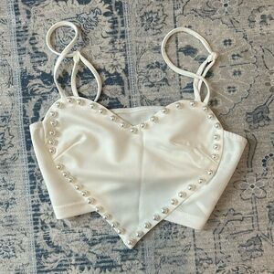 heart shaped white crop top with pearls! Size small never worn!